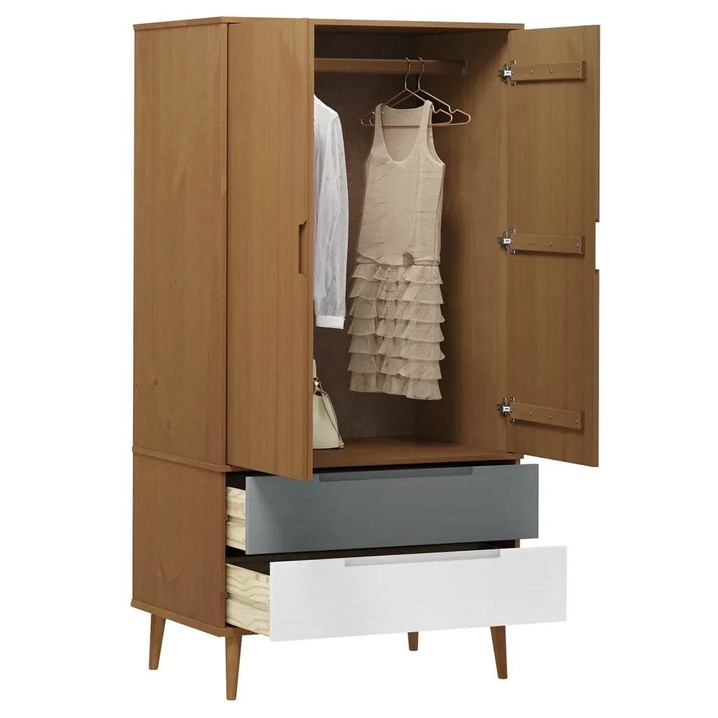 Armadio MOLDE Marrone 90x55x175 cm in Legno Massello di Pino CFW3017410