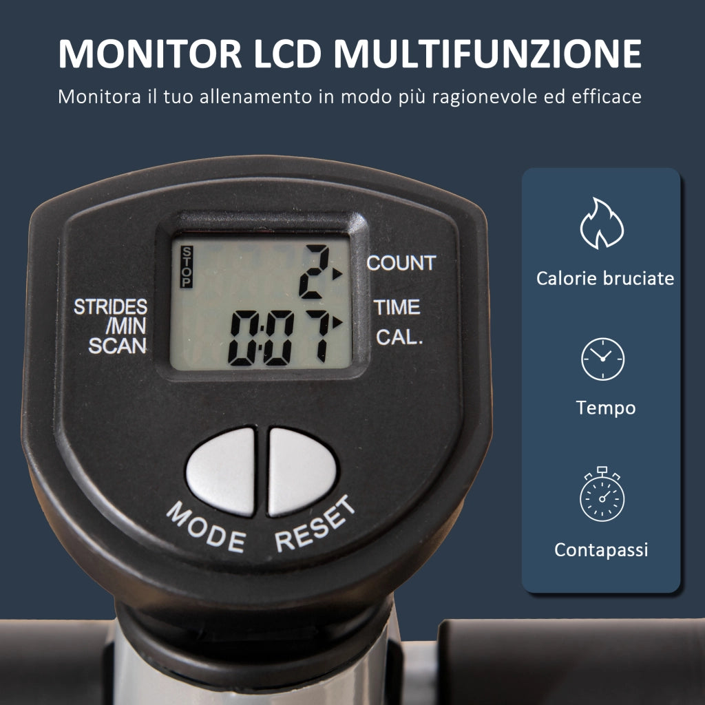 Stepper con Monitor LCD Manubrio Regolabile ed Elastici in Acciaio e ABS Bianco e Grigio
