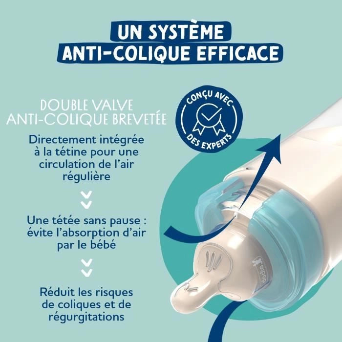 Confezione da 3 biberon - DODIE - EB19 - 270 ml - Tettarella piatta - Verde