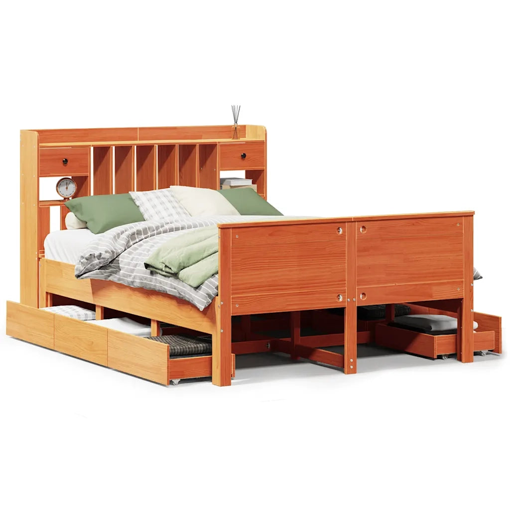 Letto Libreria senza Materasso Marrone Cera 140x200 cm in Pino 3308923