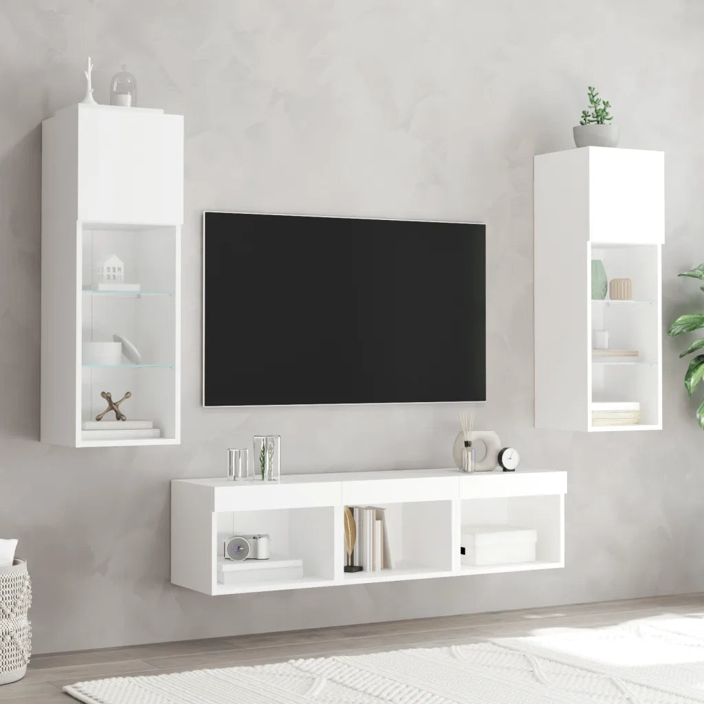 Mobili TV a Muro con LED 5pz Bianchi in Legno Multistratocod mxl 110221