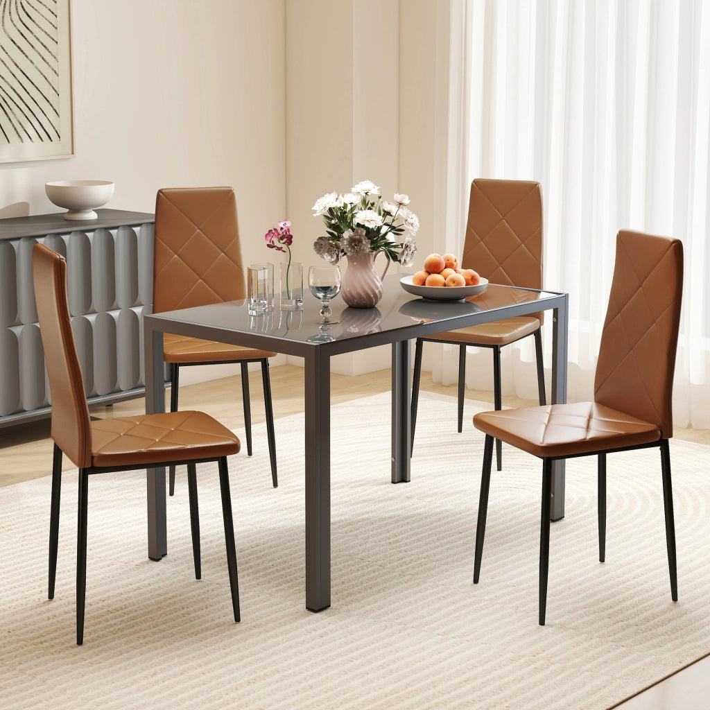 Set 4 Sedie da Pranzo Imbottite ¨C Xylo ¨C Similpelle Marrone Schienale Alto Gambe Metallo 41x50x97cm