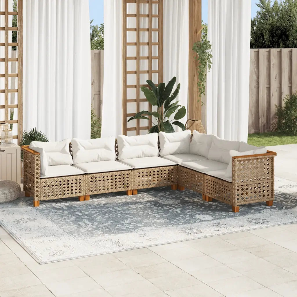 Set Divano da Giardino 6 pz con Cuscini Beige in Polyrattan
