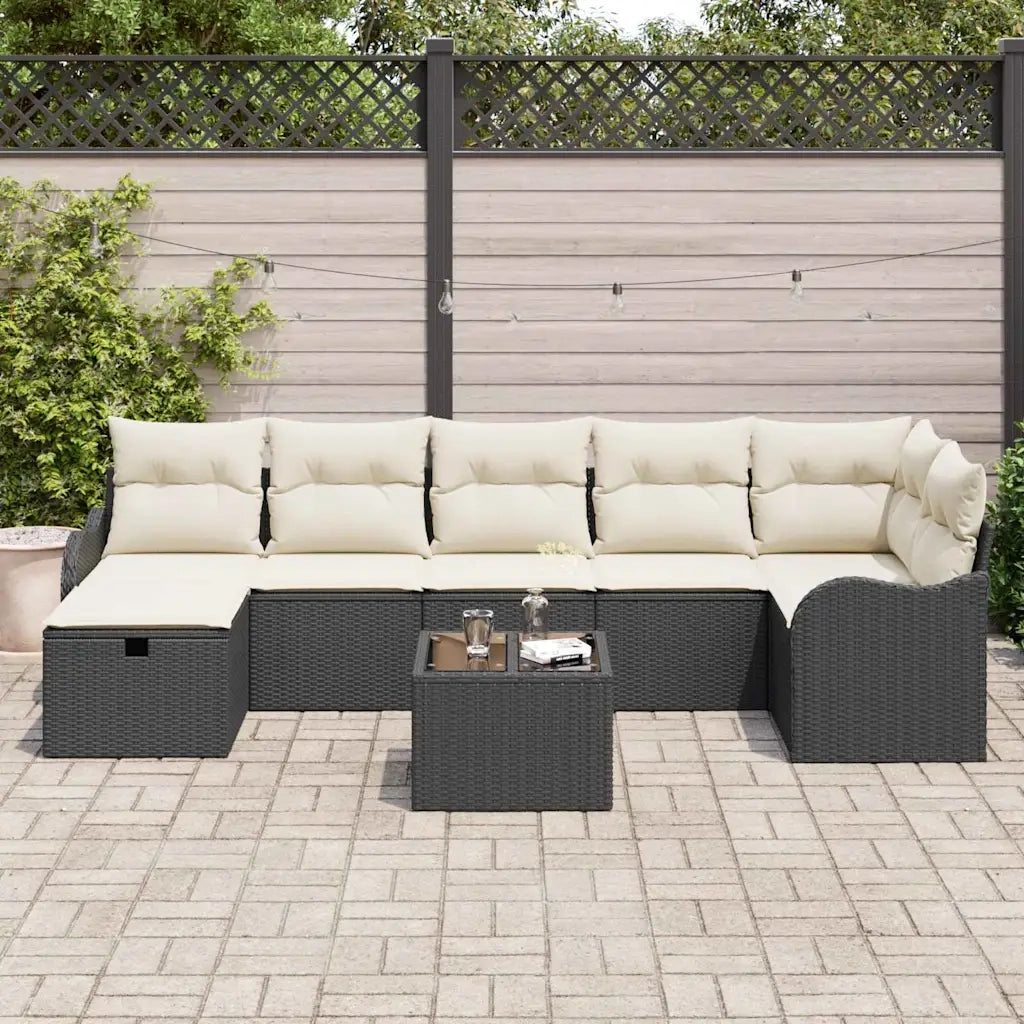 Set Divano da Giardino con cuscino 8 pcs Nero Poly Rattan 3360338