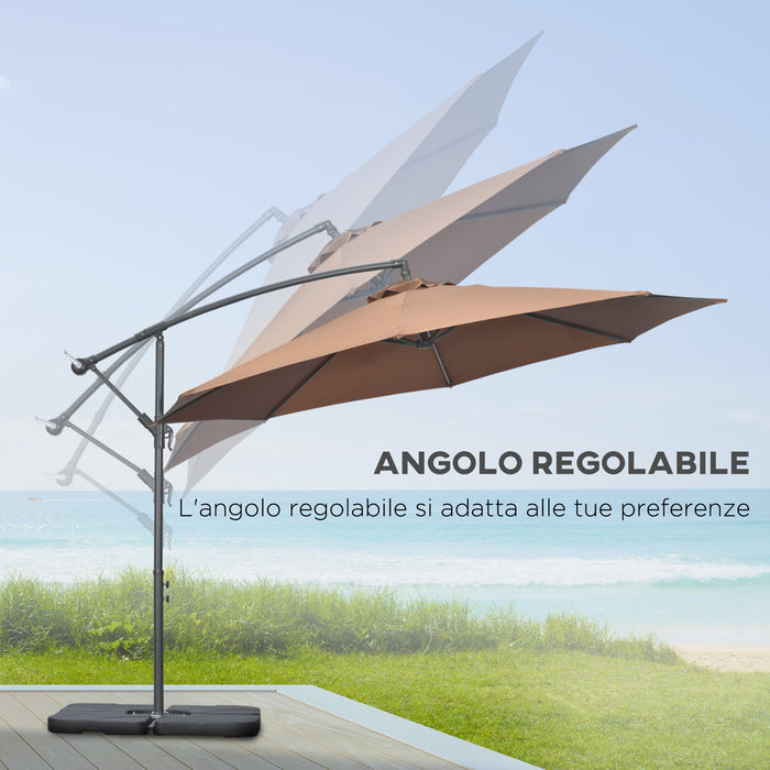 Ombrellone Decentrato Ø292x247 cm con Base a Croce Riempibile e Copertura Caffè