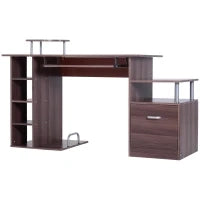 Scrivania per Computer Moderna con Cassetti, Ripiani e Tastiera Estraibile, Scrivania da Ufficio per Casa in Legno Marrone 152x60x88cm