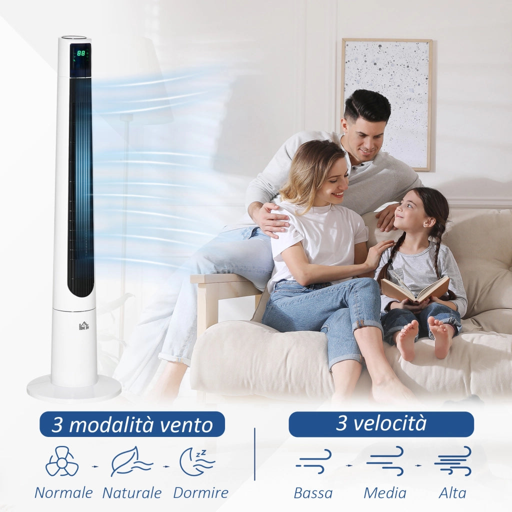 Ventilatore a Torre 50W a 3 Modalit¨¤ e 3 Velocit¨¤ con Timer da 12h, in ABS, ?32x118.2 cm, Bianco