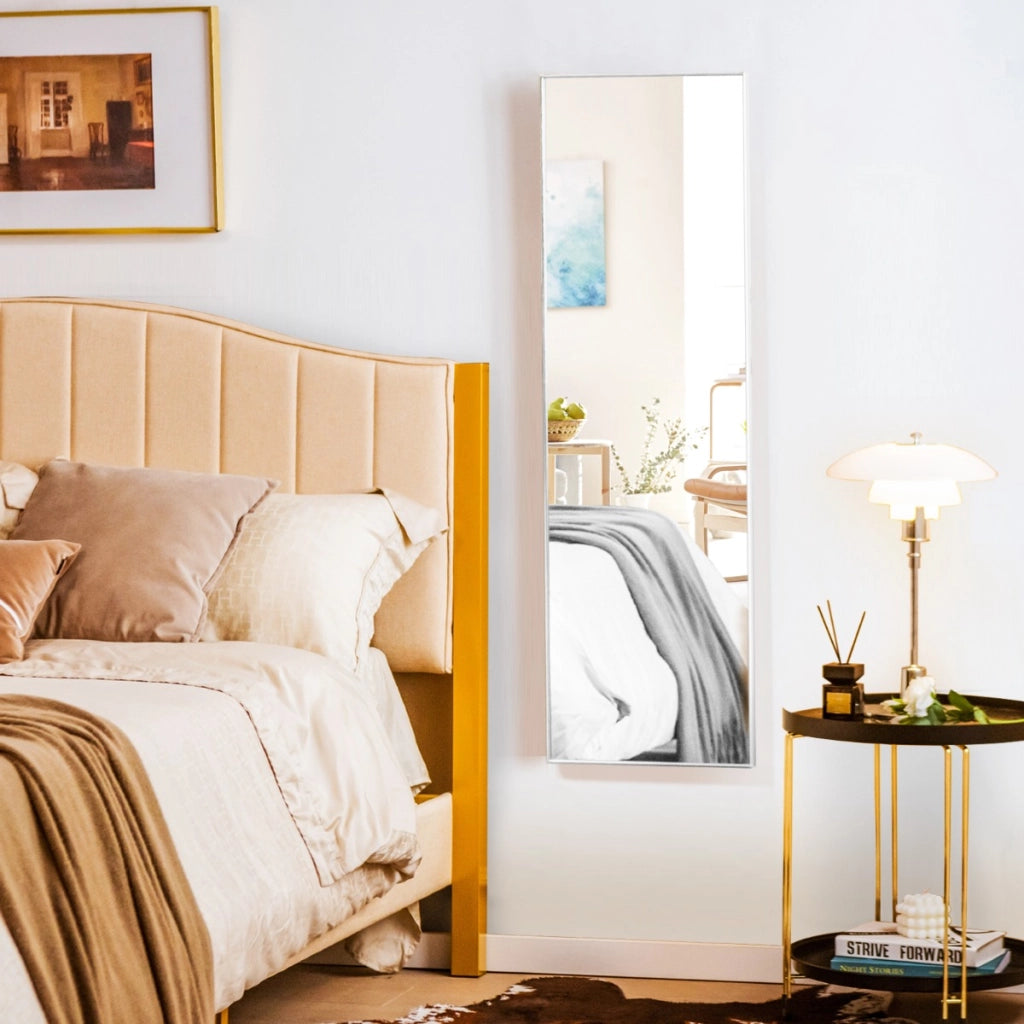 Specchio sopra la porta con cornice in alluminio vetro antigraffio, Specchio da appendere o da parete Argento