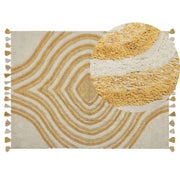 Tappeto beige e giallo 140 x 200 cm cotone fatto a mano motivo geometrico soggiorno camera da letto