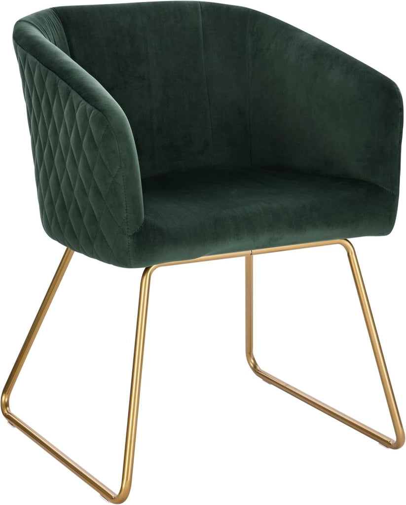1x Sedie cucina moderne Poltroncina salotto Adatte per Sala da pranzo Soggiorno, Camera da Letto, Tessuto di velluto, Oro Metallo, Verde Scuro BH271dgn-1