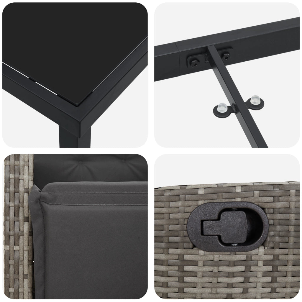 Set di mobili da giardino da 9 pezzi in rattan poliestere grigio