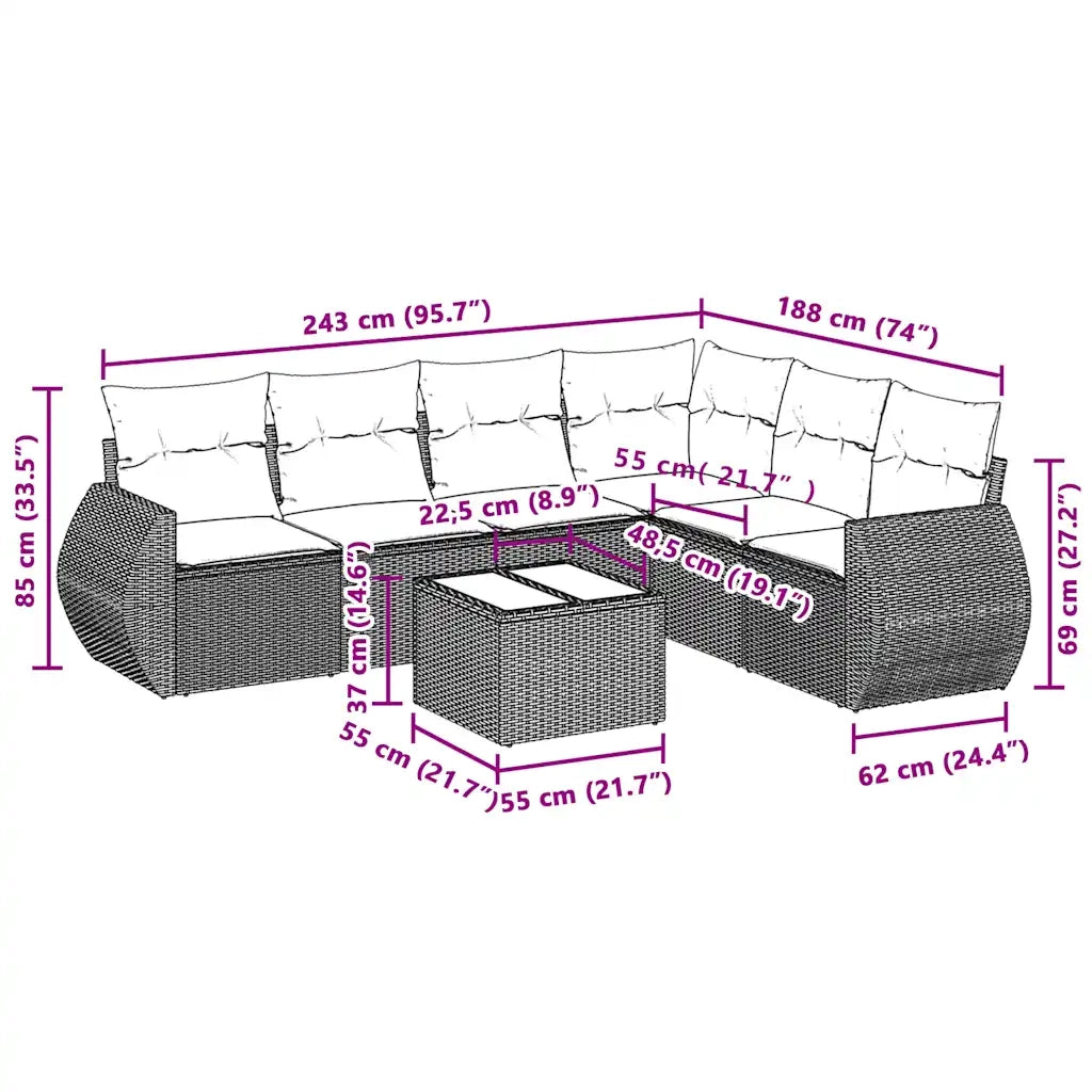 Set Divani da Giardino 7pz con Cuscini Grigio Chiaro Polyrattan 3221421