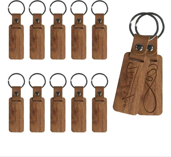 12 pezzi di chiave in legno non lavorato per DIY personalizzabile pelle non finita