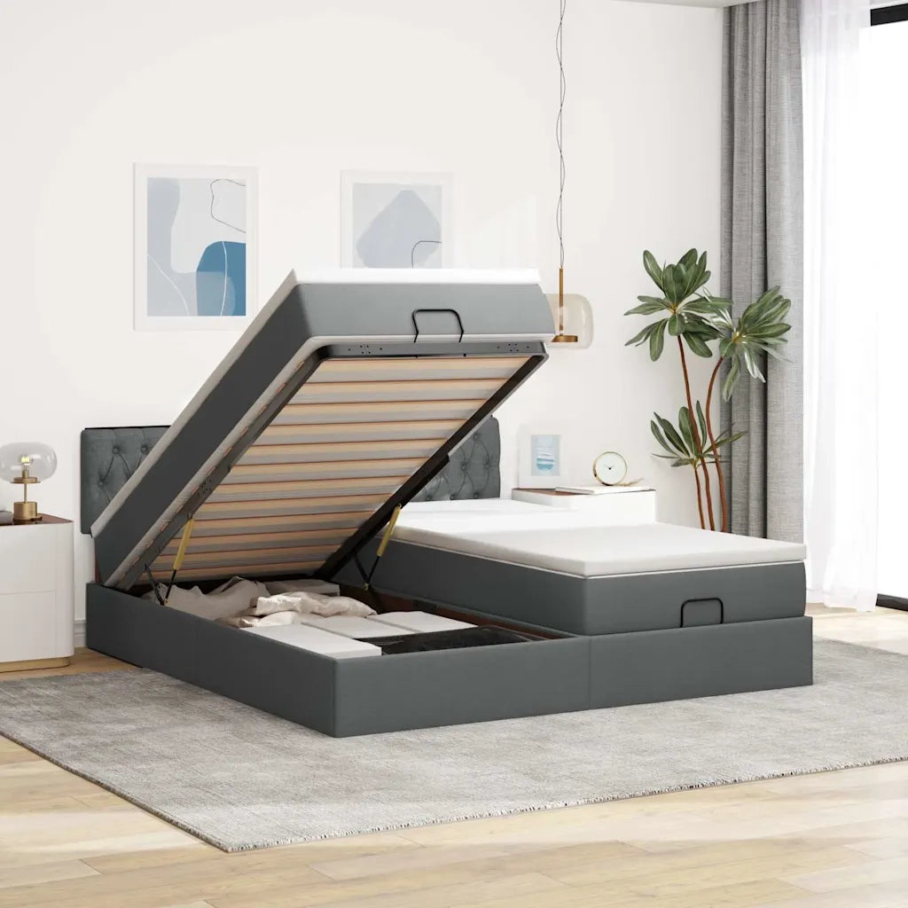Struttura Letto Pouf con Materassi 200x200 cm in Tessuto 3312023