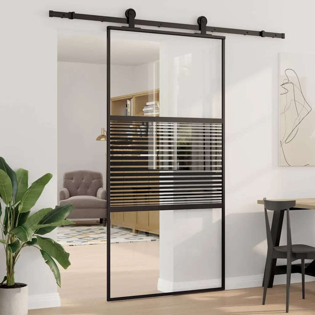 Porta in vetro Rigato Nero 90 x 2 x 205 cm Alluminio