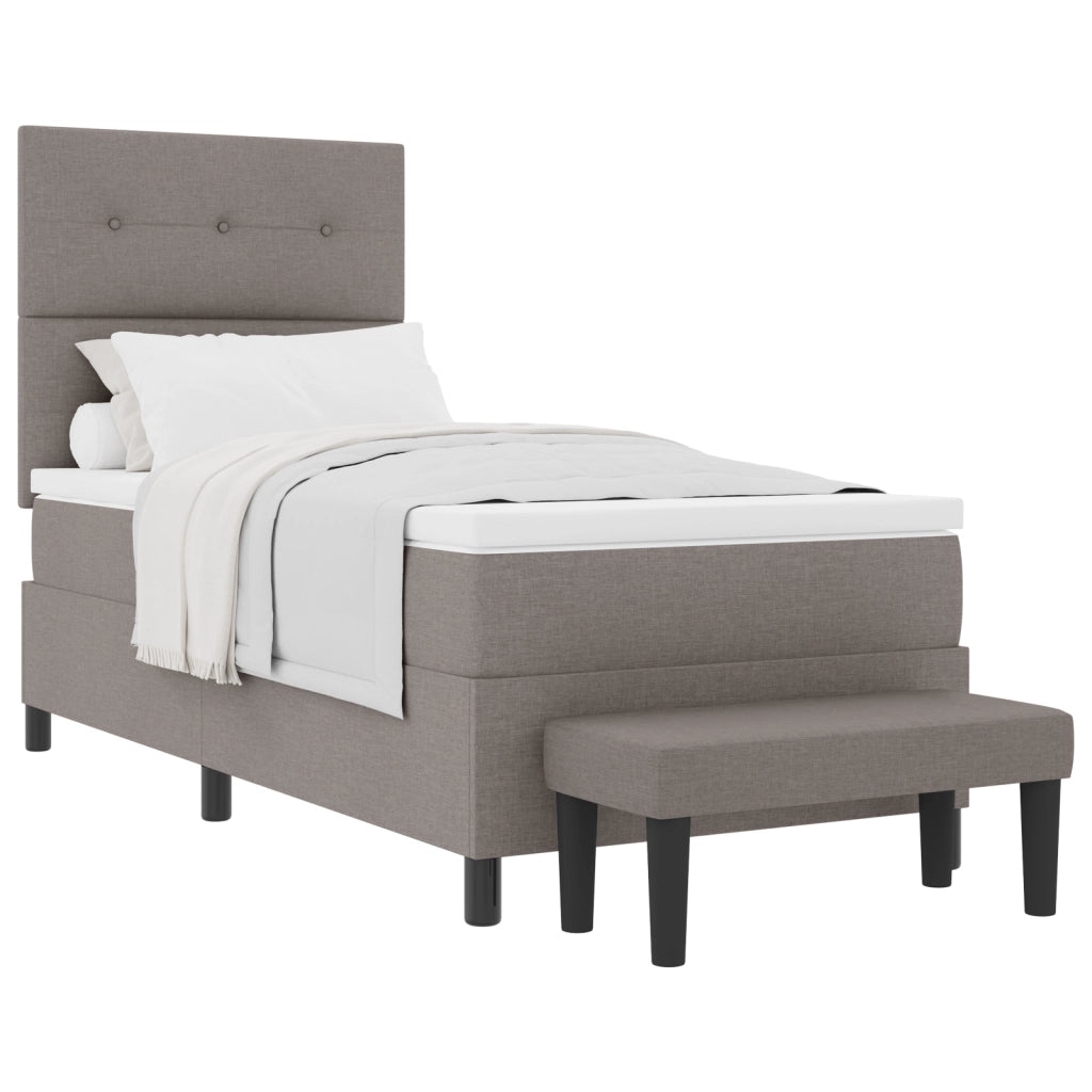 Letto Box Spring con Materasso e Panchetta Taupe 100x200 cm Tessuto