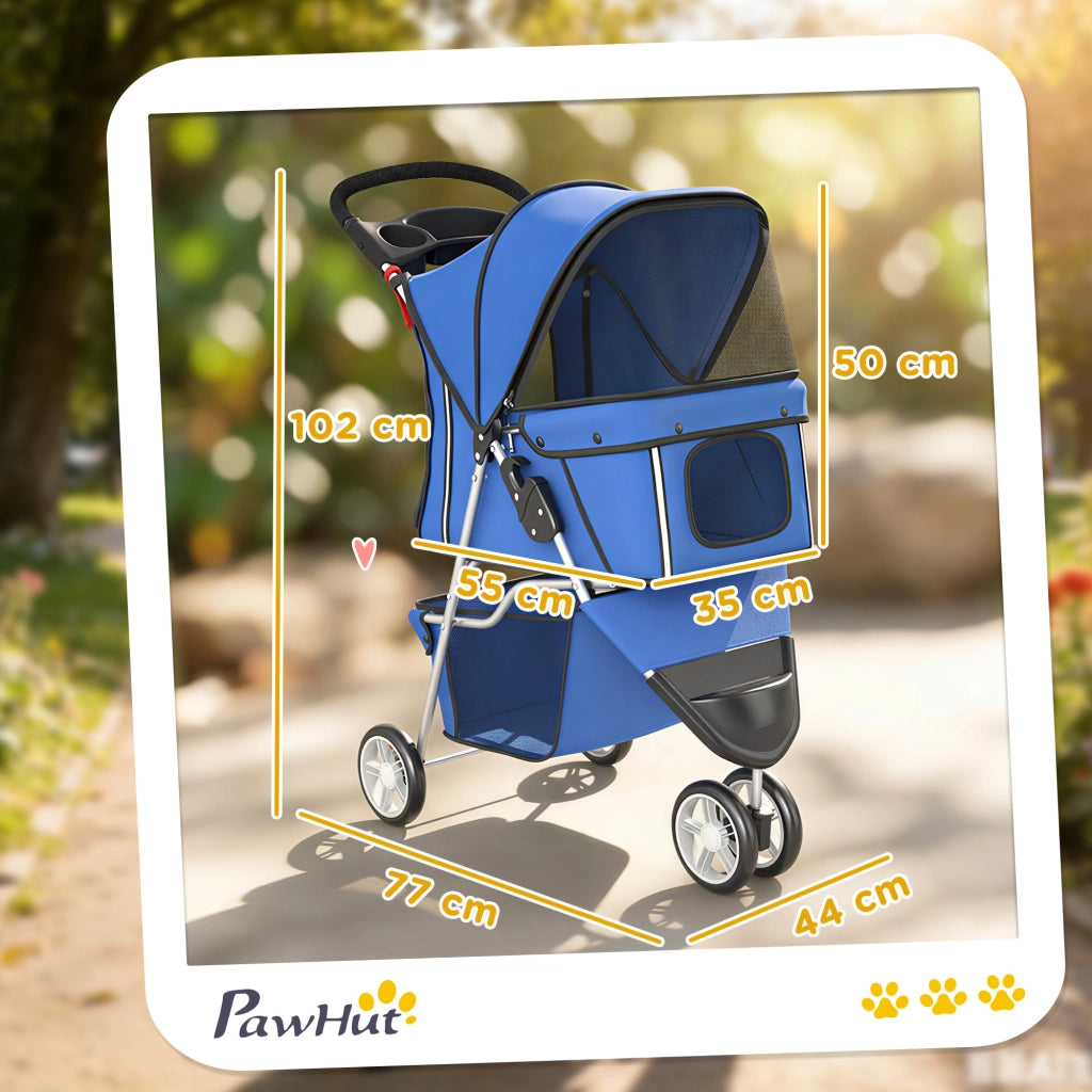 Carrello per Cani Piccoli con Finestrini in Rete ¨C zephmum ¨C 77x44x102 cm Blu
