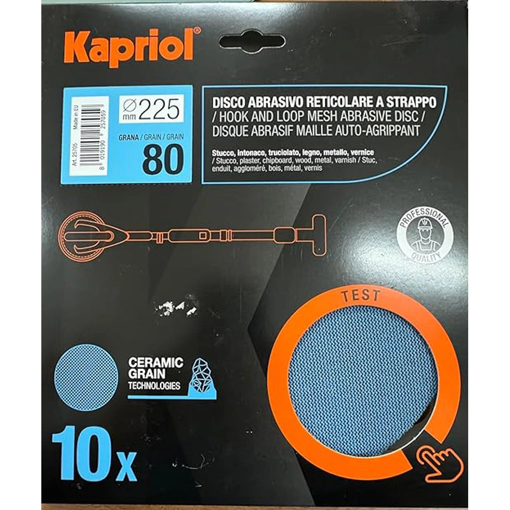 DISCO ABRASIVO RETICOLATO A STRAPPO LEVIGATRICI Ø225mm GRANA 80 10PZ KAPRIOL