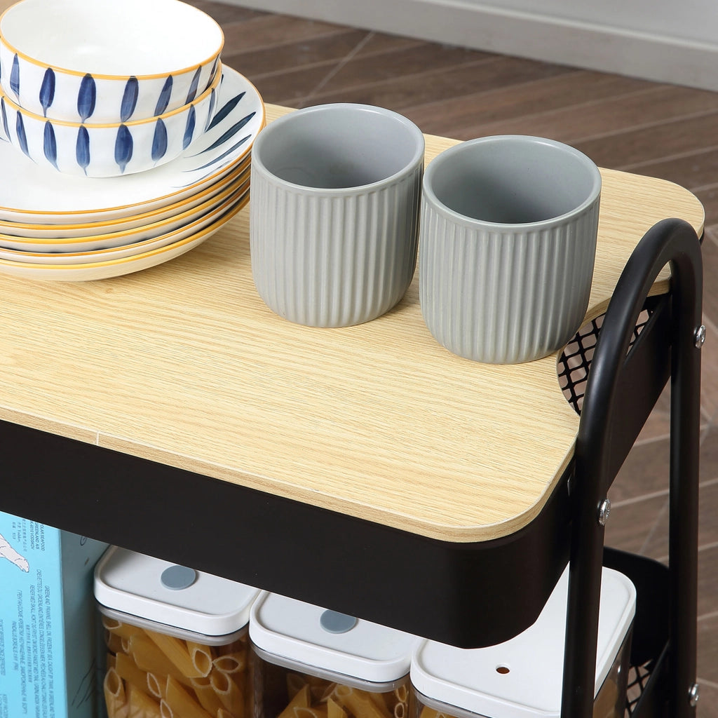 Carrello da cucina con 3 cestini in acciaio e ripiano ¨C zephmum ¨C 45x31x79,4 cm nero