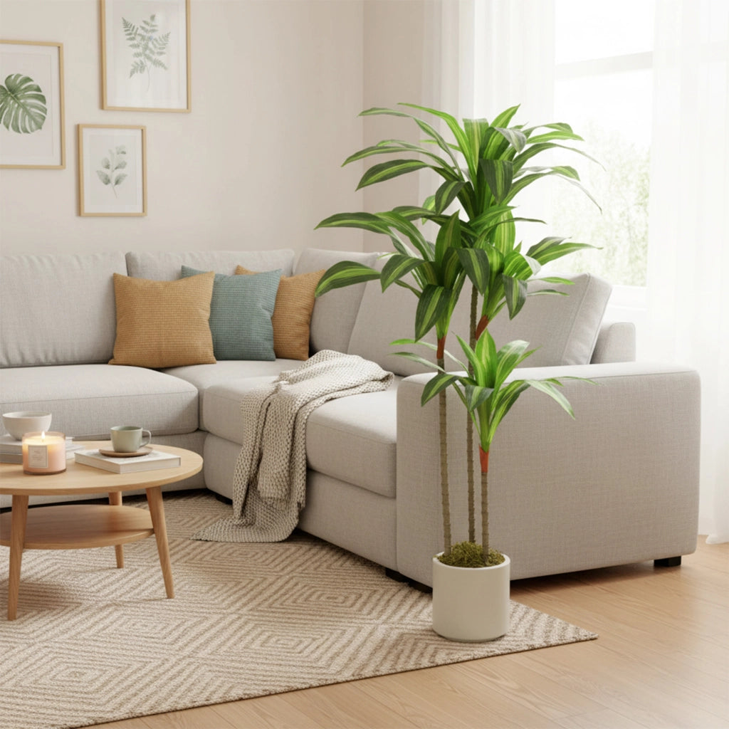 Albero Dracaena Artificiale ¨C Minimal ¨C 120 cm, bianco
