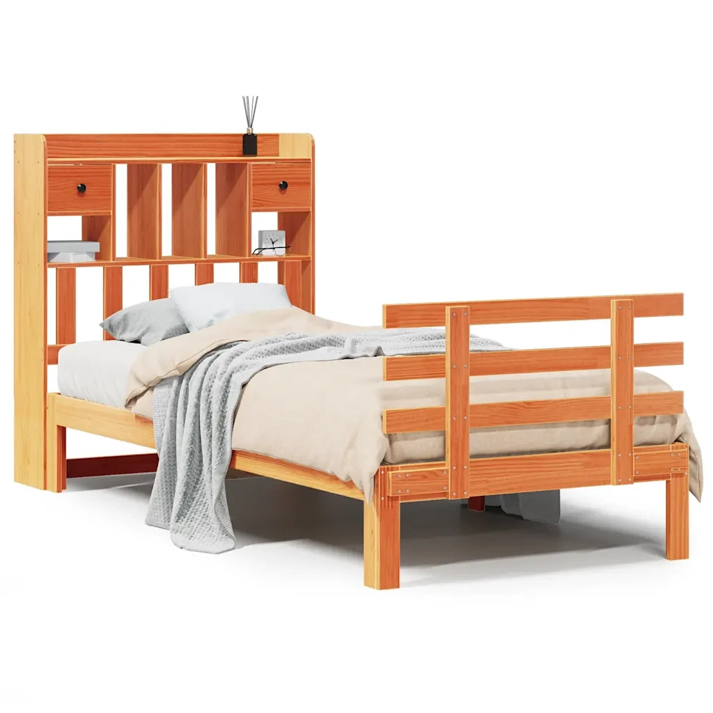 Letto Libreria senza Materasso Marrone Cera 100x200 cm in Pino
