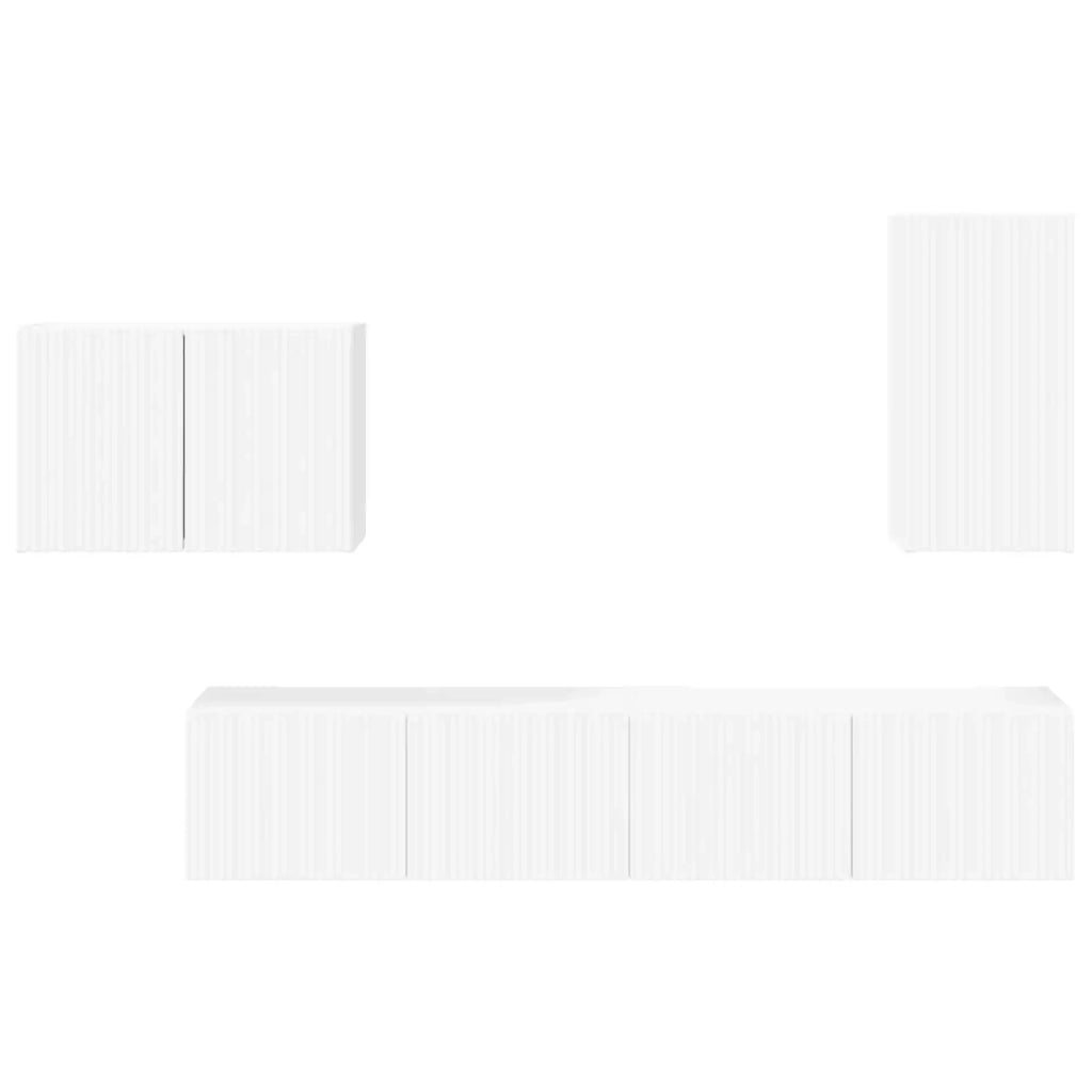 Set di Mobiletto da TV a Parete 4 pcs Bianco Legno multistrato 3408934