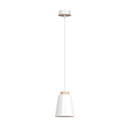 Sospensione 1 Luce Lancillotto A Cono In Acciaio Bianco E Legno Naturale