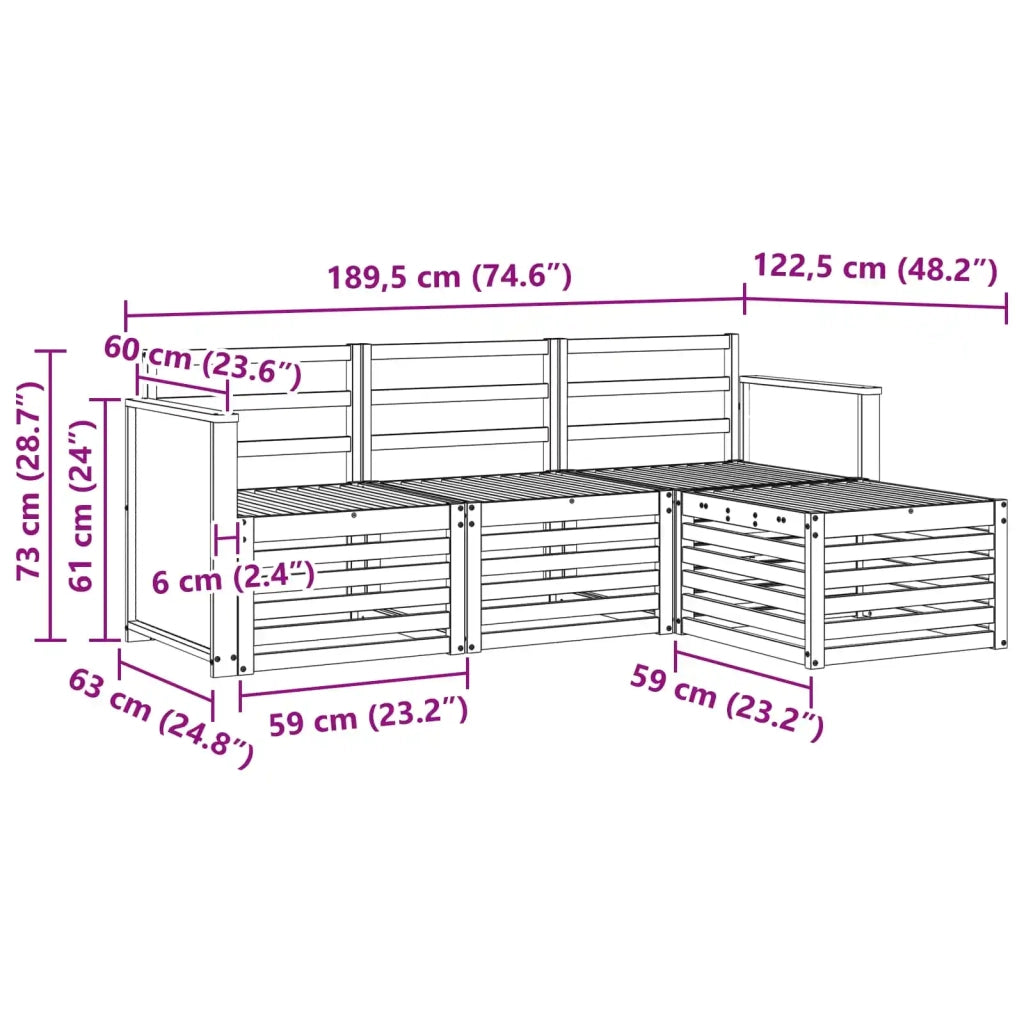 Set di divani da esterno 4 pz Naturale 3384195
