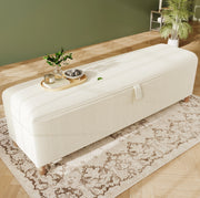 Panca contenitore 175x38x46 cm con spazio di stivaggio idraulico in corduroy e legno beige