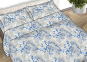 Completo Lenzuola Letto Matrimoniale 100% Cotone Made Italy In Varie Fantasie Fiorate C.N - Matrimoniale - Coppery Blu