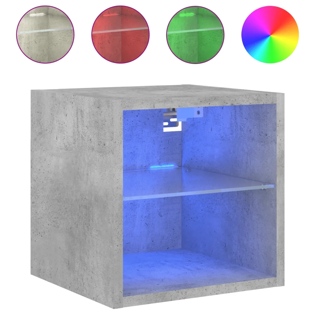 Mobili TV a Parete con Luci LED 2pz Grigio Cemento 30x28,5x30cm 836980