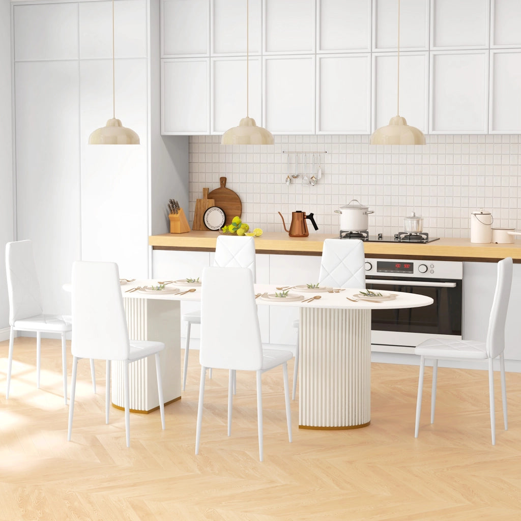 Set di 6 Sedie da Pranzo Moderne con Schienale Alto in Finta Pelle e Acciaio, 41x50x97 cm, Bianco