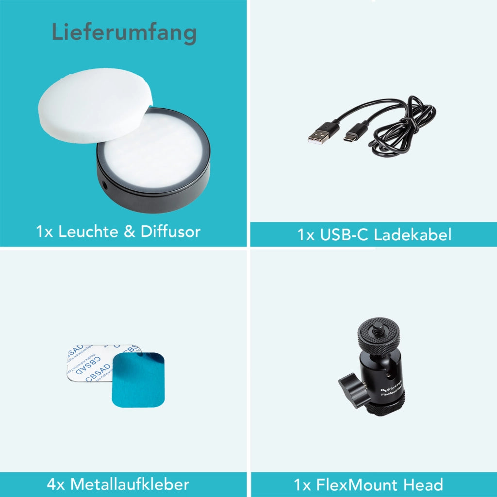 Instarter Mini LED RGB con testa a sfera, Luce per smartphone, fotocamera, fotografia, videochiamate, streaming, Batteria da 2500mAh