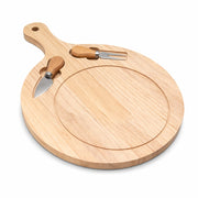 TAGLIERE ROTONDO LEGNO MANICO SET COLTELLI FORMAGGI 3 PEZZI VASSOIO APERITIVO