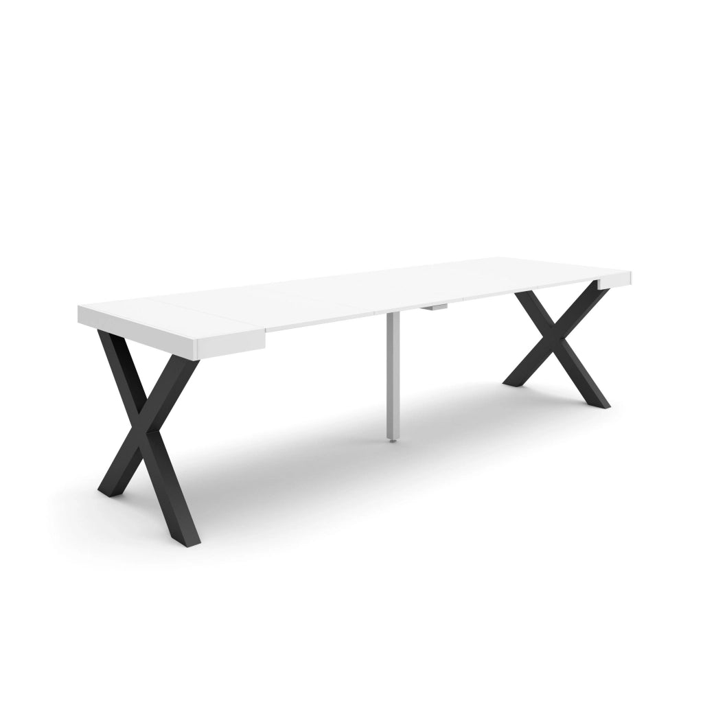 Consolle allungabile, 58 fino 262x90x73cm, Per 12 persone, Gambe in legno, Bianco RF2811