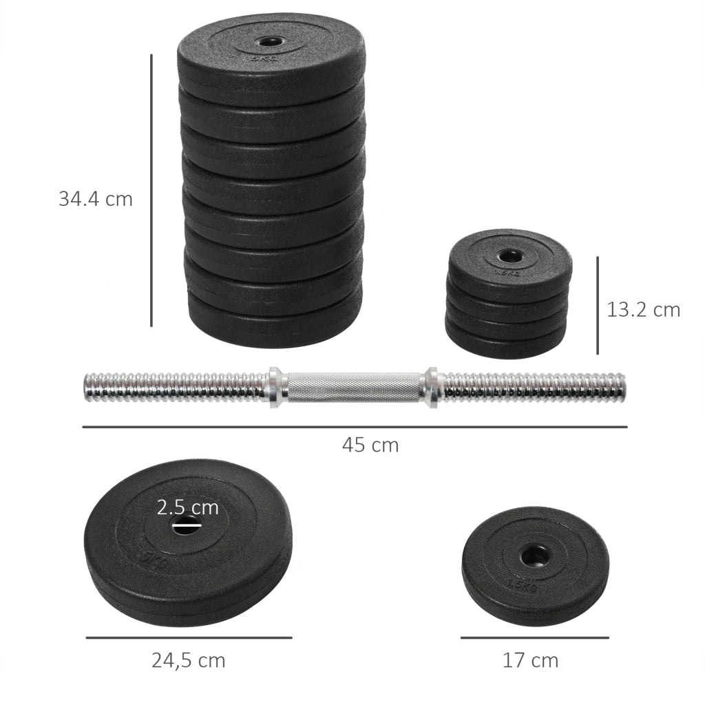 EasyComfort Set Manubri Palestra 50kg (8x5kg, 4x1.5kg), Pesi Palestra con 12 Dischi da 1.5kg, 5kg, Փ25mm, per Allenamento a Casa