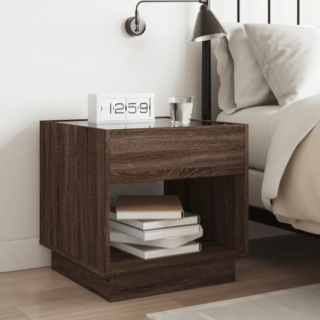 Comodino con LED Infinity Rovere Marrone 50x50x50 cm