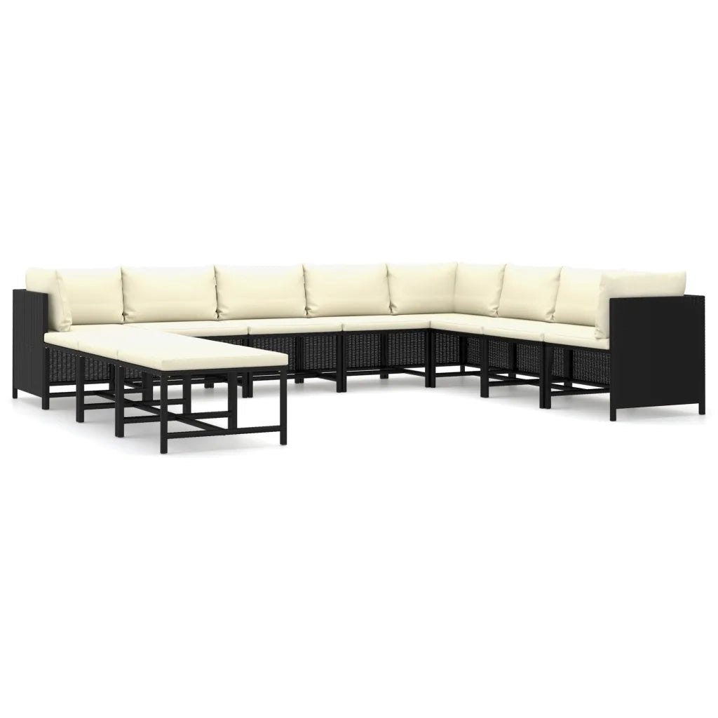 Set Divani da Giardino 11 pz con Cuscini in Polyrattan Nero 3059802