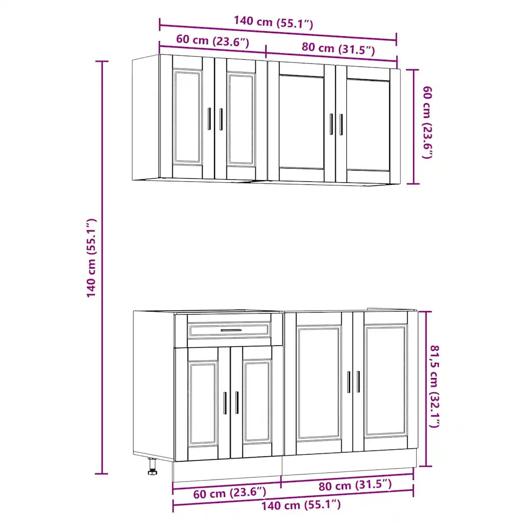 Set Mobili da Cucina 4 pz Porto Rovere Fumo Legno Multistrato 3314876