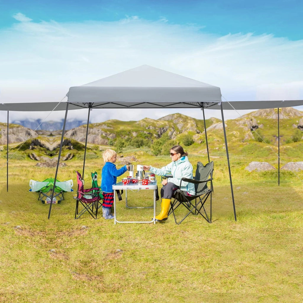 Gazebo Pieghevole 3 x 3 m, con Pareti/Tende Parasole, Gazebo Pop Up Impermeabile e Protettivo da Sole, con Altezza Regolabile e Borsa a Ruote, per Giardino Spiaggia e Campeggio