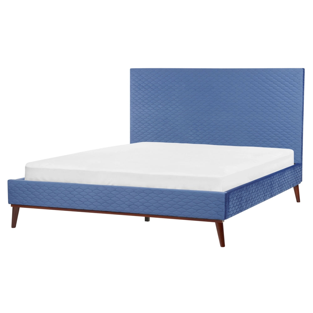 Letto imbottito in velluto blu 180 x 200 con struttura imbottita a nido d'ape trapuntato stile classico