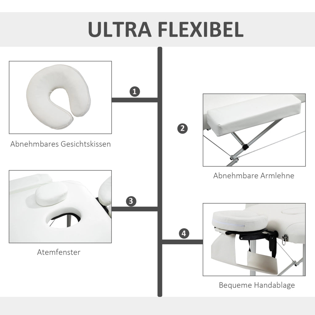 LETTINO MASSAGGIO PIEGHEVOLE REGOLABILE 215 x 60 x 61-84 cm BIANCO PVC