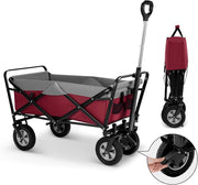Carrello da Giardino Pieghevole, con Maniglia Regolabile, Carrello da Spiaggia Portatile con Tasche Laterali per Spesa, Picnic, Adatto a Vari Suoli, Portata 80 kg, Fucsia+Grigio