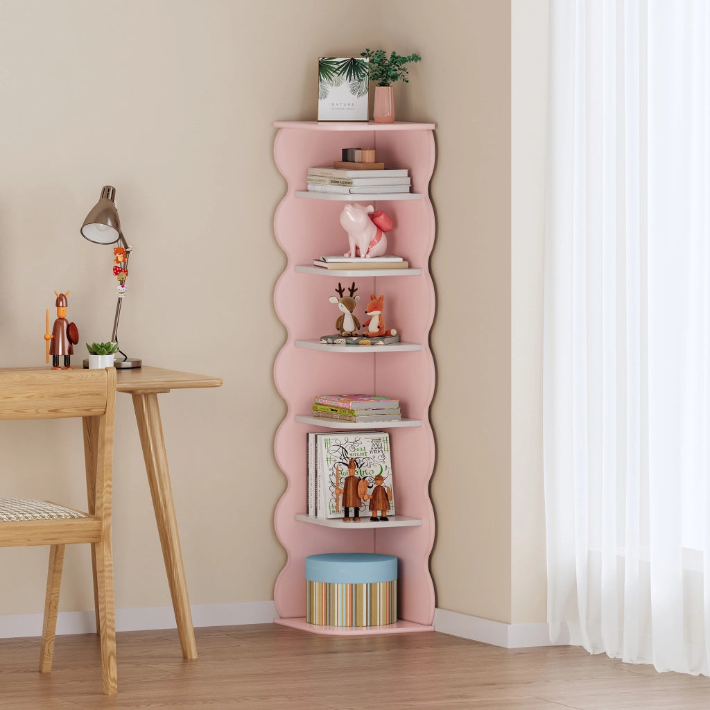 Scaffale Angolare Vestnes per Cameretta 108 x 27 x 27 cm - Rosa / Bianco [en.casa]