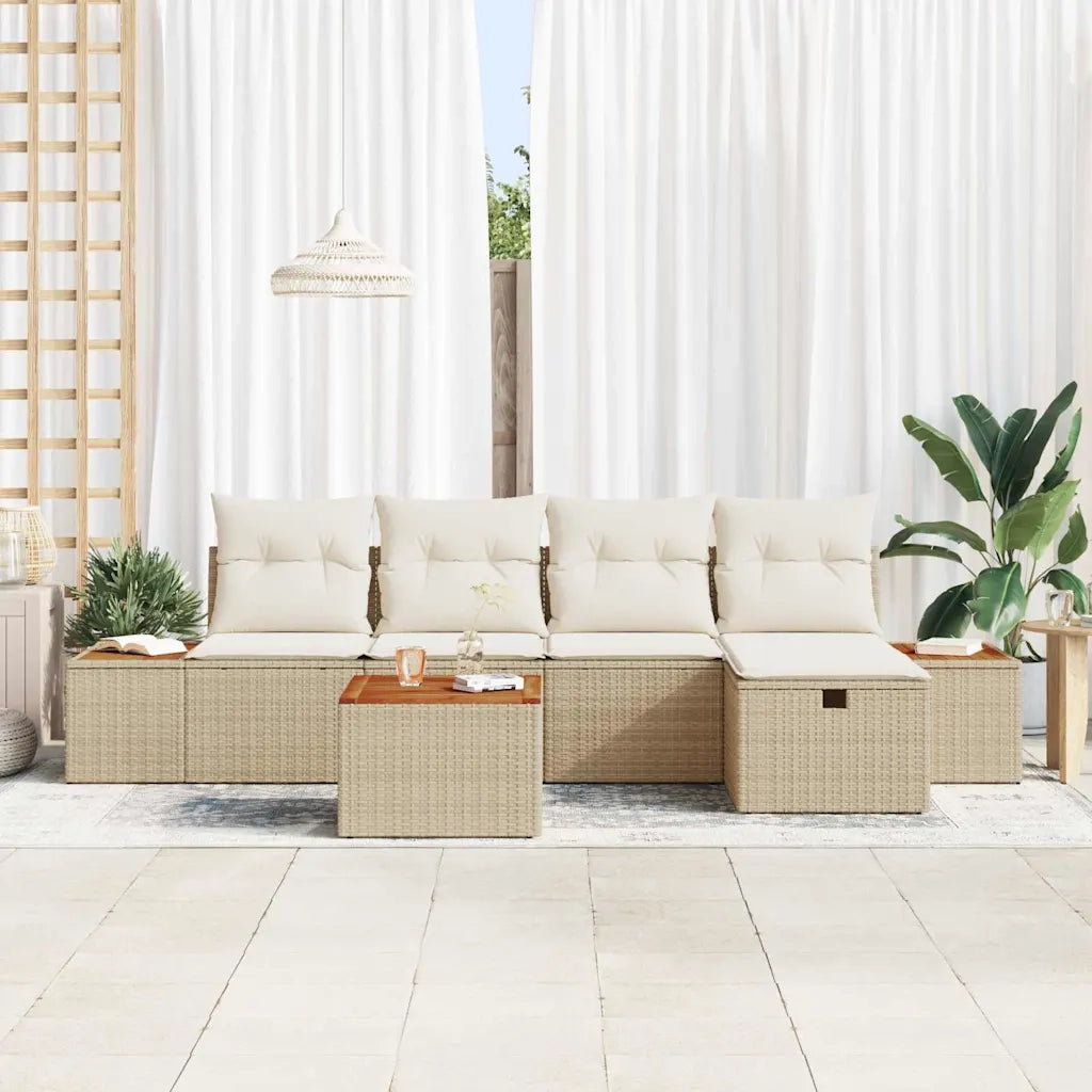 Set Divano da Giardino con cuscino 6 pcs Beige polyrattan