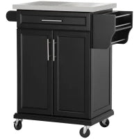 Carrello da Cucina Multifunzionale Elegante con Cassetto 2 Ante Ruote Legno e Acciaio 83.5 × 45.7 × 90.5cm