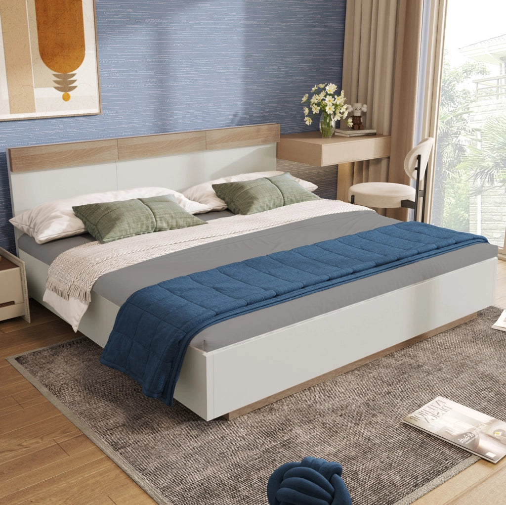 Letto matrimoniale sospeso 160x200 cm con testiera; bianco e rovere sonoma; in legno