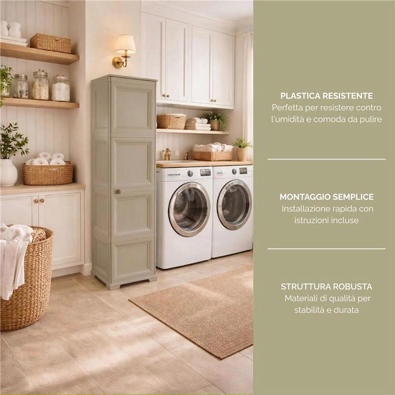 ARMADIO A COLONNA CON 4 MEZZI RIPIANI E 1 ANTA LISCIA TAUPE DIMENSIONI 40X43X164H CM