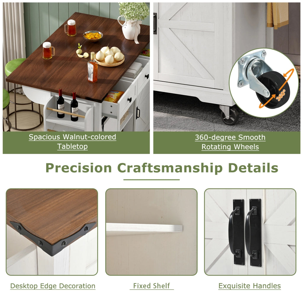 Carrello da Cucina con 3 Cassetti; 3 Vani; 2 Ante Scorrevoli e Piano Pieghevole; in MDF; 140 x 45 x 94 cm; Beige