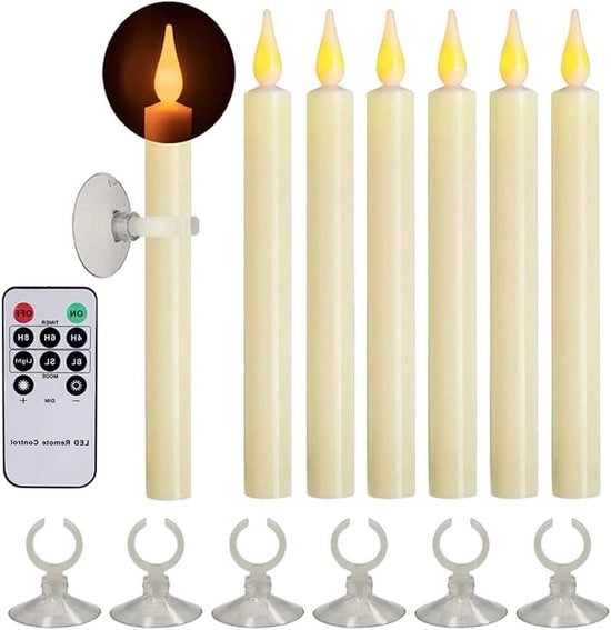 Set di candele LED con controllo a distanza e timer - 6 pezzi - base magnetica - candele LED senza fiamma a forma di candela - per uso domestico - camera - Halloween - Natale - festa - decorazione natalizia